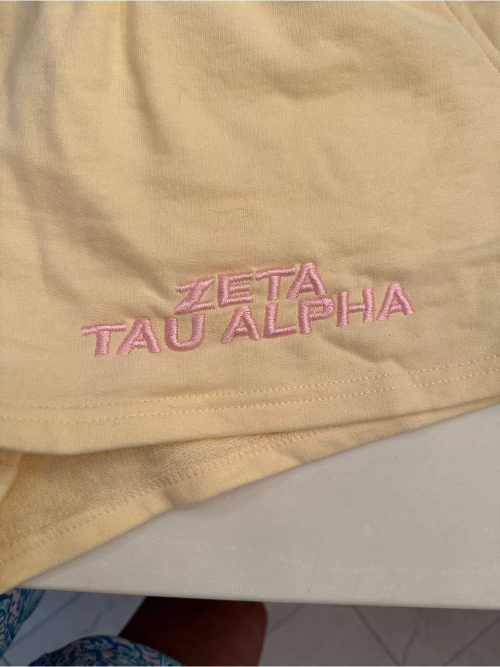 Yellow Embroidered Shorts with Pink Script - Picture 2 of 4